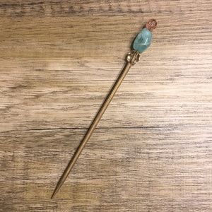 Handmade beaded hair sticks- gold, pink, aqua